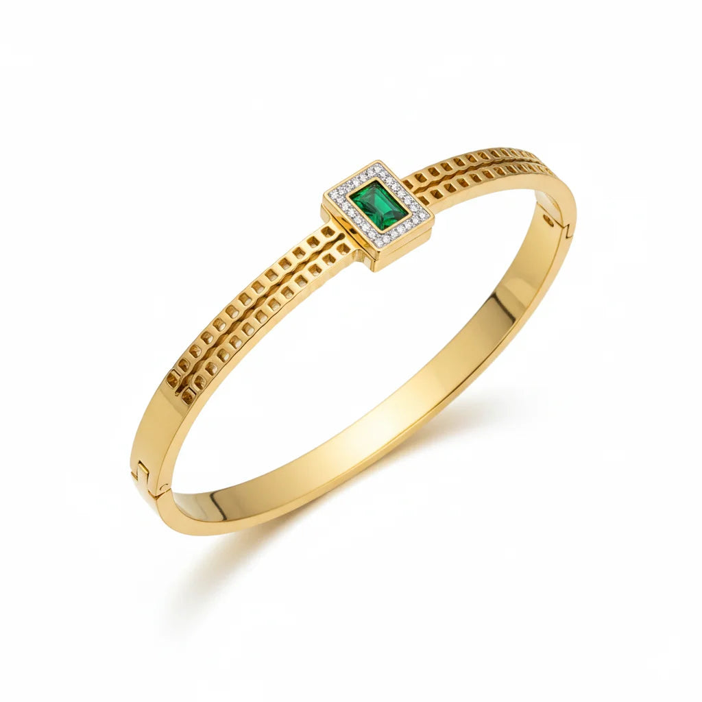 Green Gem in gold cuff