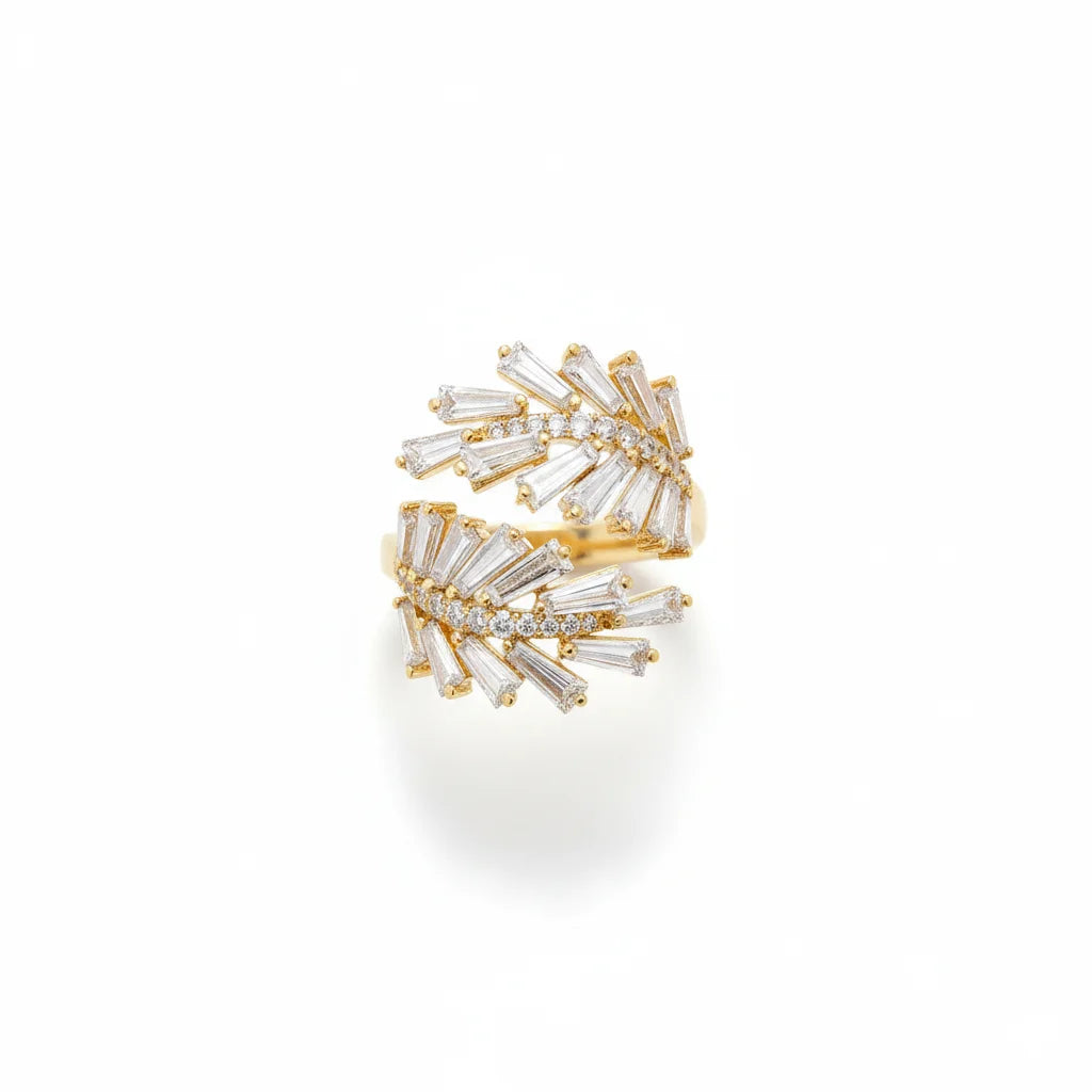 Gold and diamond earring on a white background