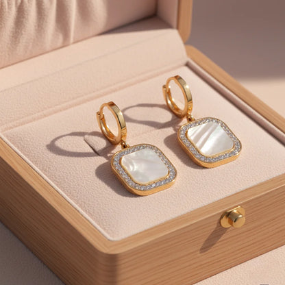 Gold hoop earrings with square