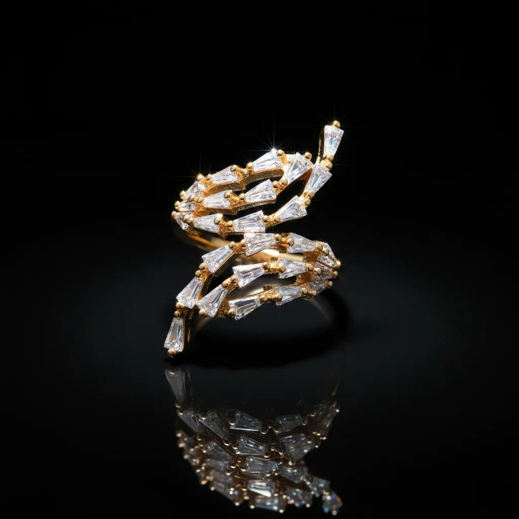 Gold and diamond ring on a black background