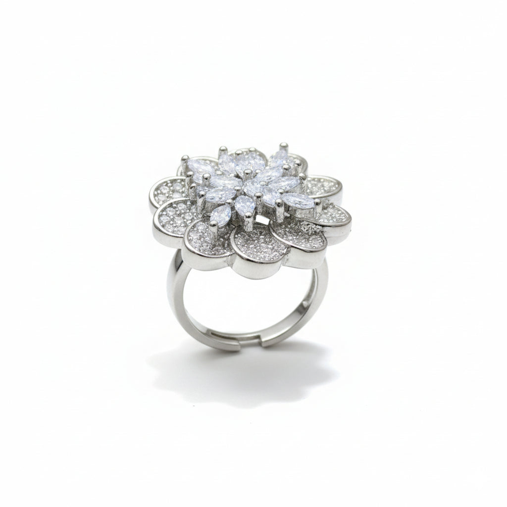Diamond flower ring on a white background