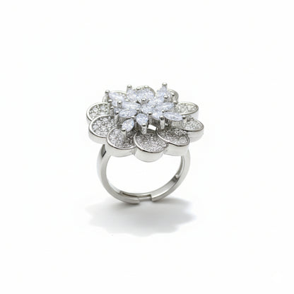 Diamond flower ring on a white background