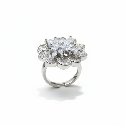 Diamond flower ring on a white background