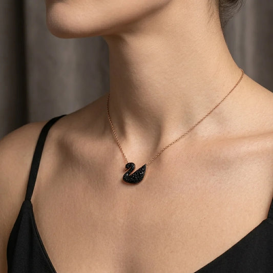 Swan pendant in black side
