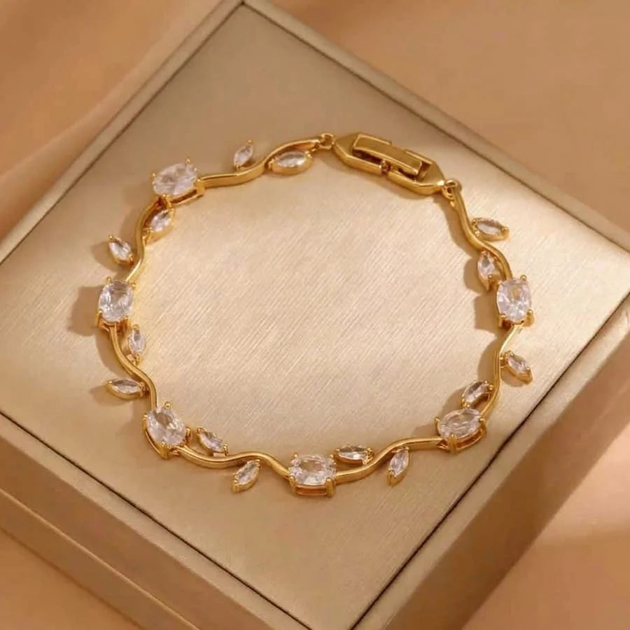 Luminous Design Gold Plated Crystal Stones Tulip Bracelet for Girls/Women White