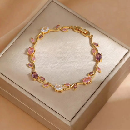 Luminous Design Gold Plated Crystal Stones Tulip Bracelet for Girls/Women Multi