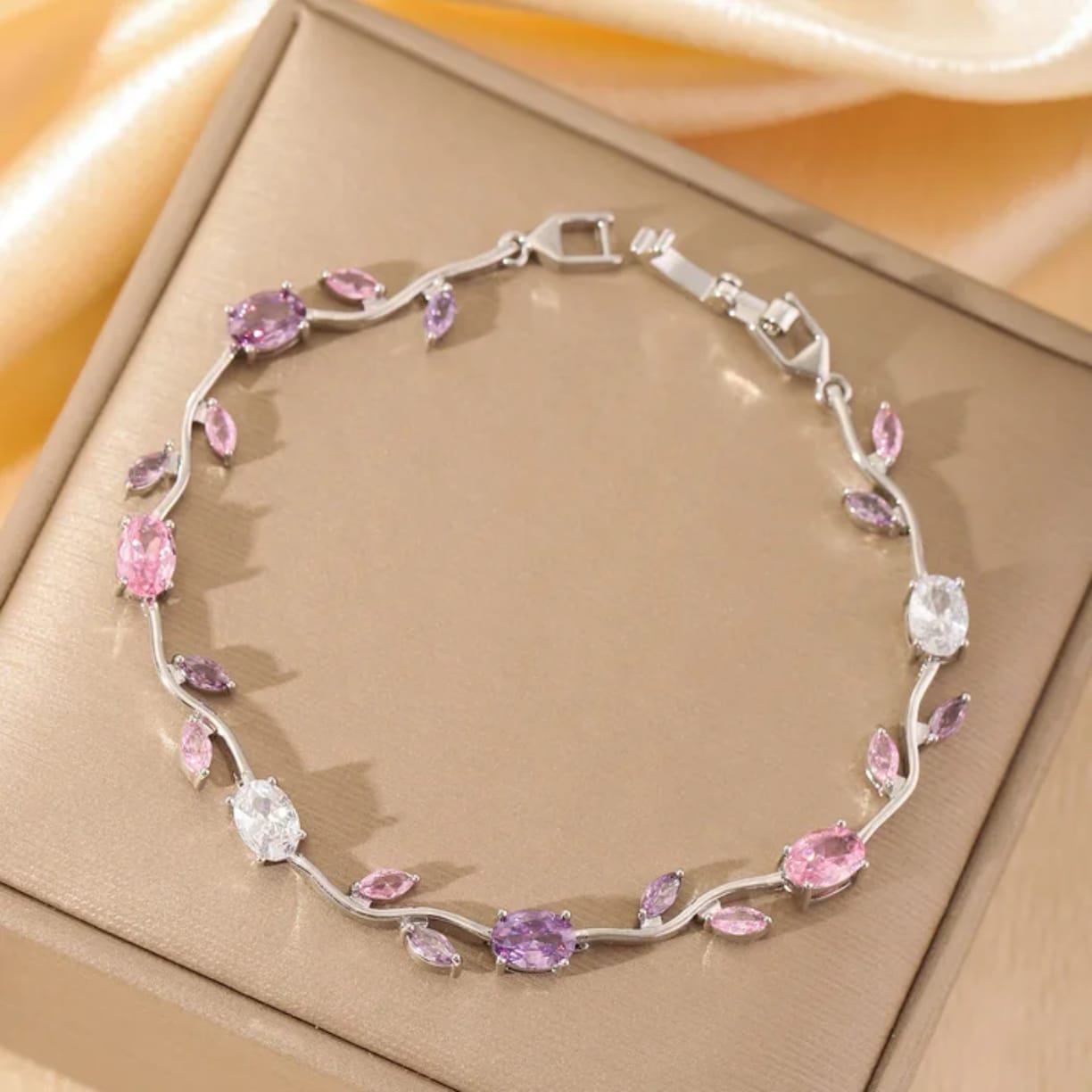 Luminous Gold-Plated Crystal Tulip Bracelet — Exclusive Designer Box Included