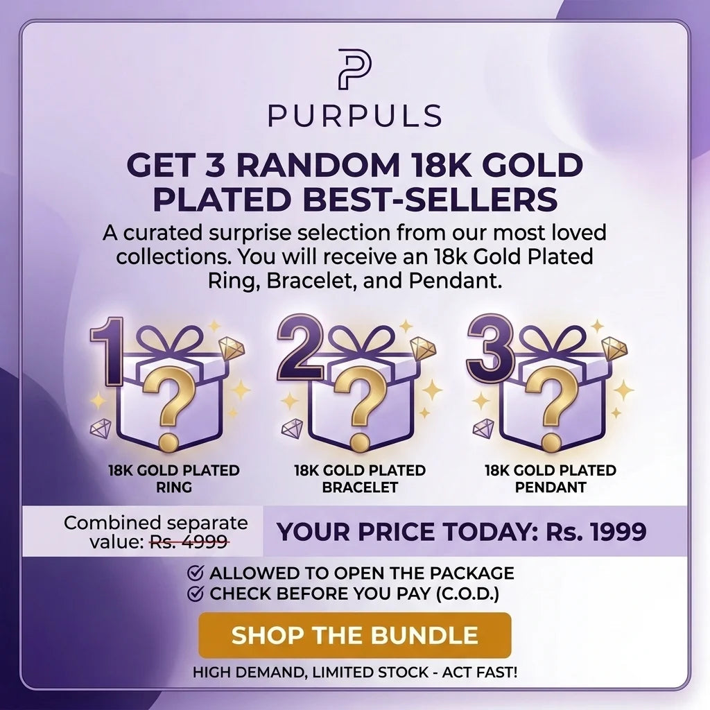 Promotional offer for 18k gold plated jewelry from Purpuls with a limited-time discount.