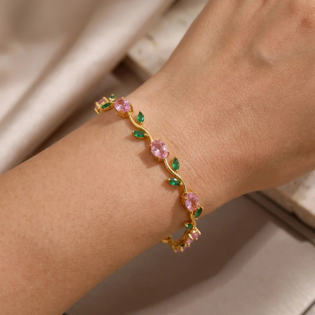 Pink Green Tulip Bracelet