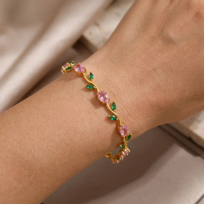 Pink Green Tulip Bracelet