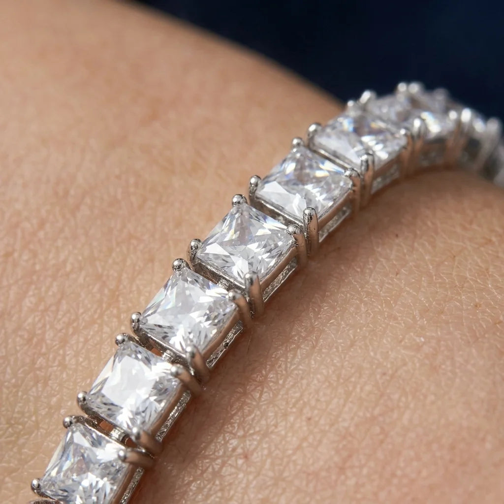 Pure silver tennis in zircon close up