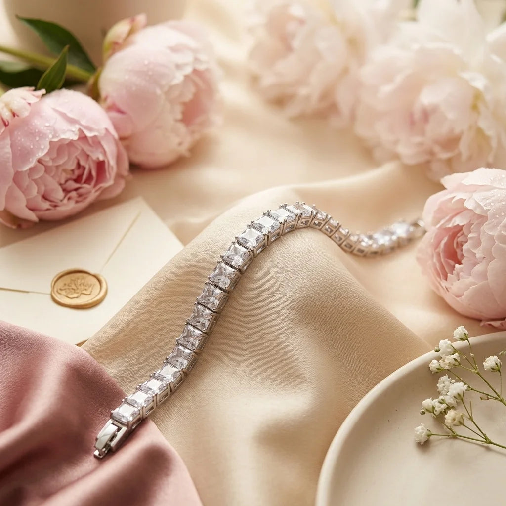 Pure silver tennis in zircon with silk 