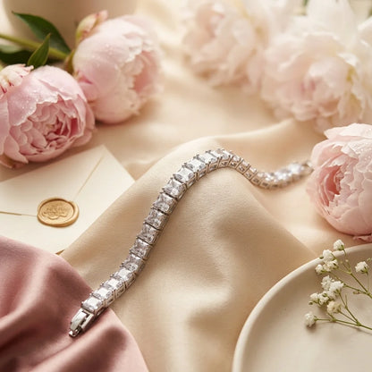 Pure silver tennis in zircon with silk 