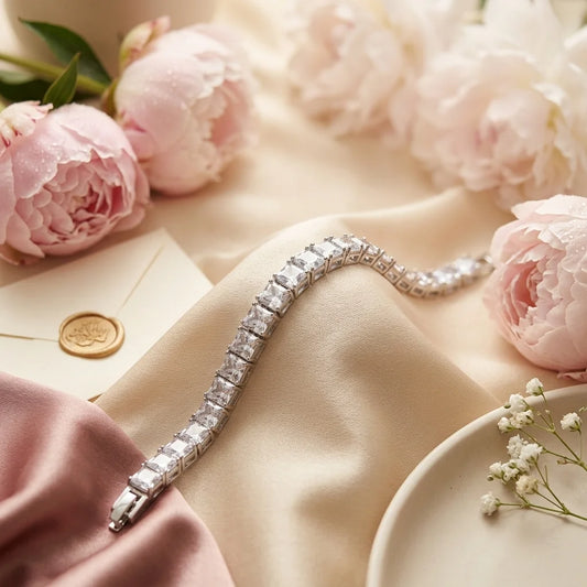 Pure silver tennis in zircon with silk 