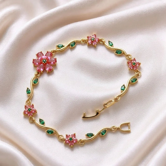 Luminous Tulip V2 — Gold-Plated Crystal Vine Bracelet — Free Designer Gift Box Included