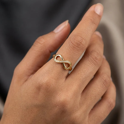 Rhodium silver infinity ring with real zircons, promise ring for her
