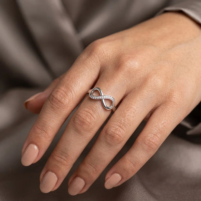 Tarnish-resistant gold plated infinity ring with zircons, anniversary gift