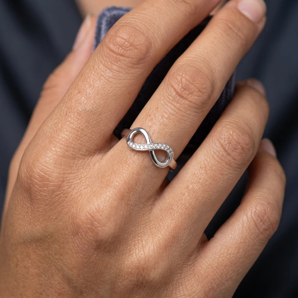 Infinity ring for women with sparkling zircon row, perfect gift for her