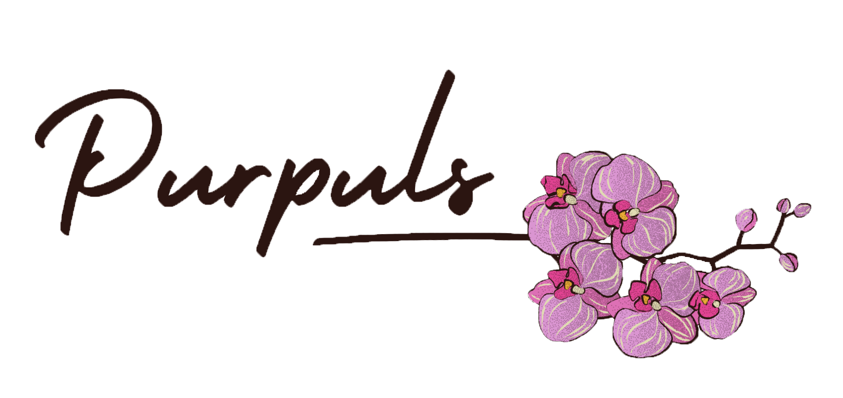Logo with 'Purpuls' text and pink floral design on a white background