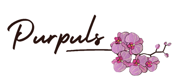 Logo with 'Purpuls' text and pink floral design on a white background